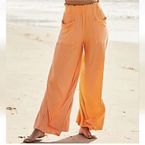 Free People Movememt Orange Ribbed Wide Leg Pants Size Small